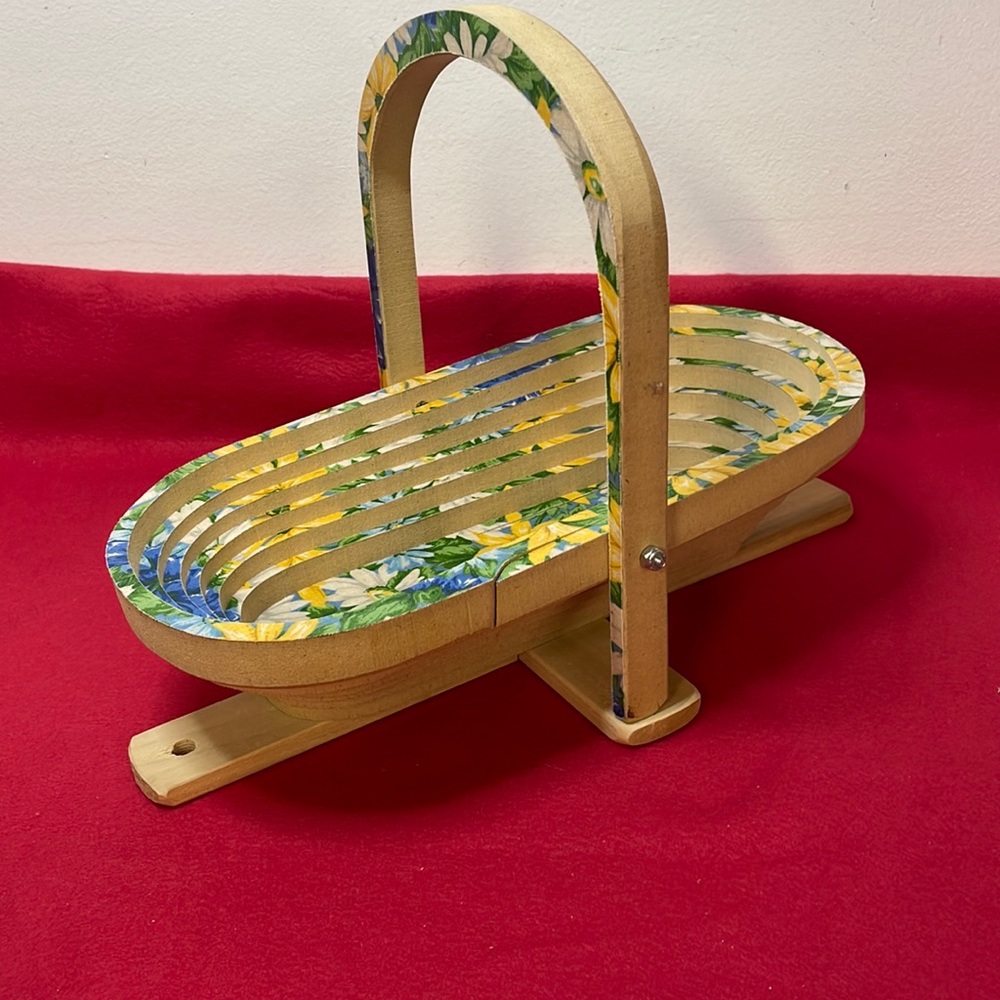 Wooden Collapsible Basket with handle 12x7x10